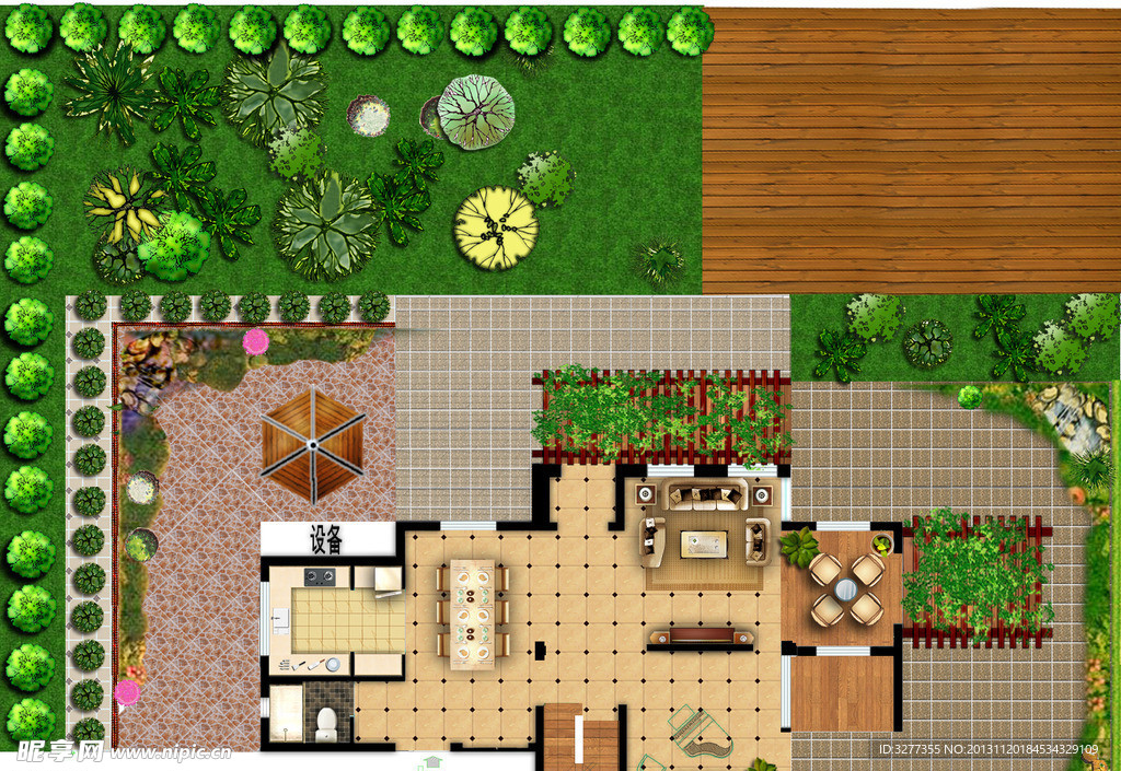 别墅花园绿化效果图