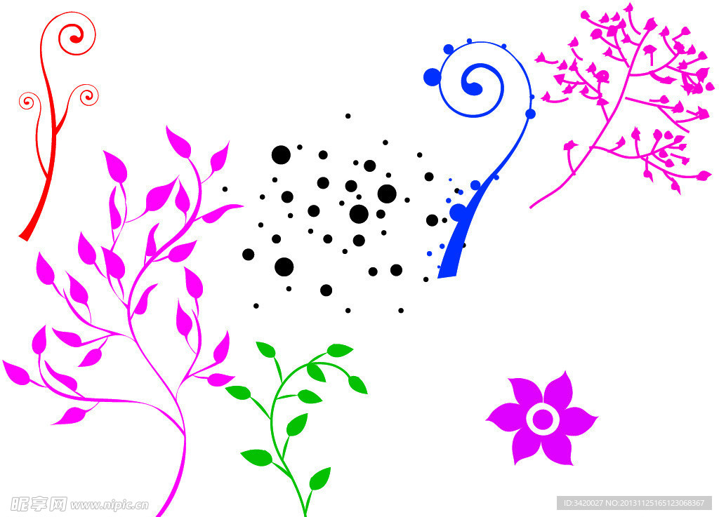 植物花纹及小圆点笔刷