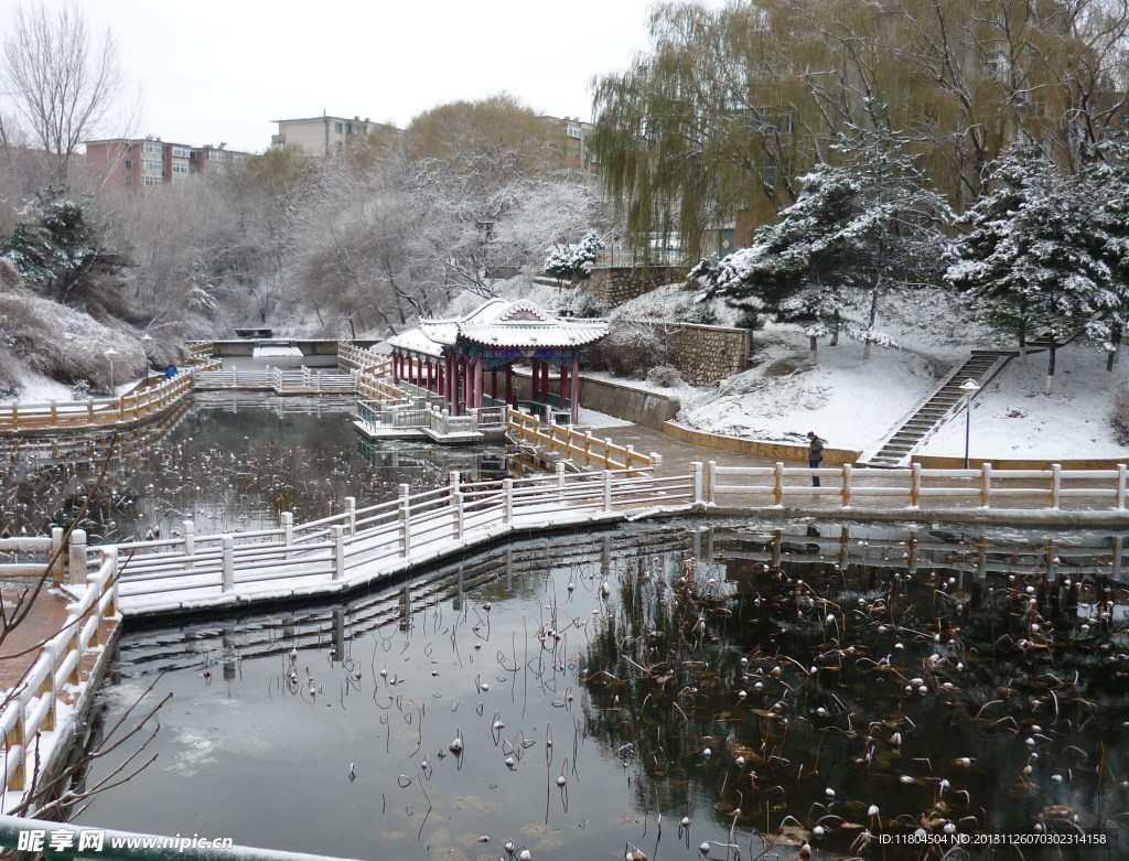 小湖雪景