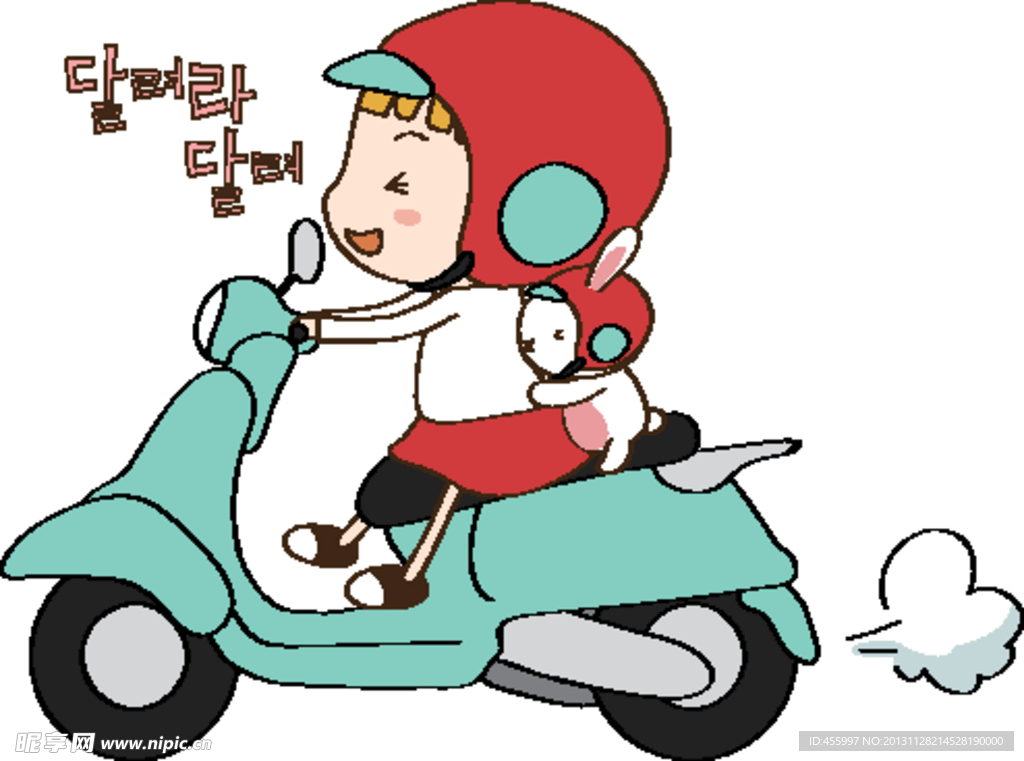 女孩和兔子骑摩托车