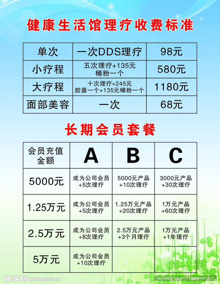 健康生活馆理疗价目表