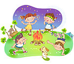 小朋友开篝火晚会