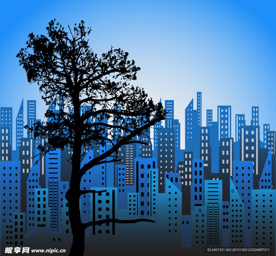 城市建筑群 树木