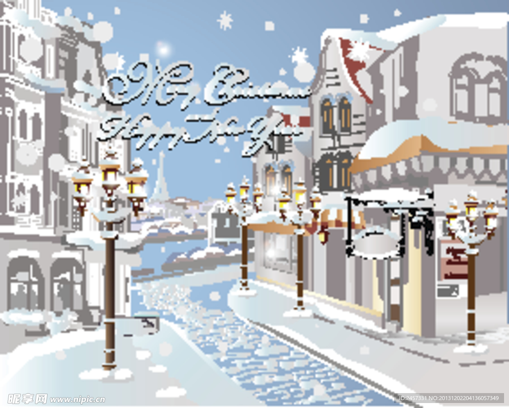 城市街道雪景
