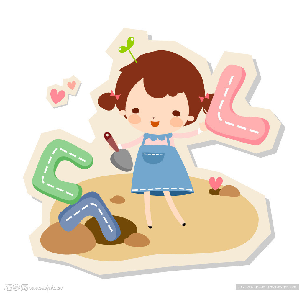 拿铁锹的小女孩