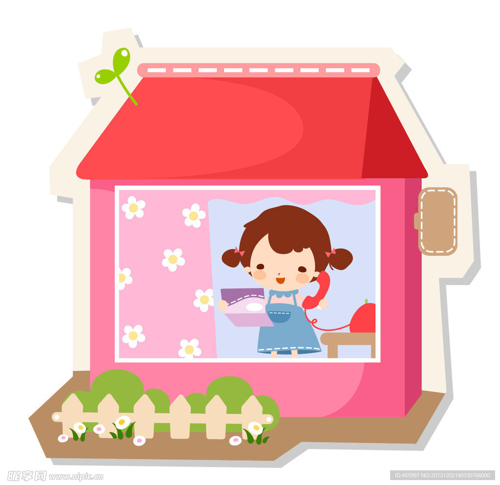 屋内电话问候的女孩