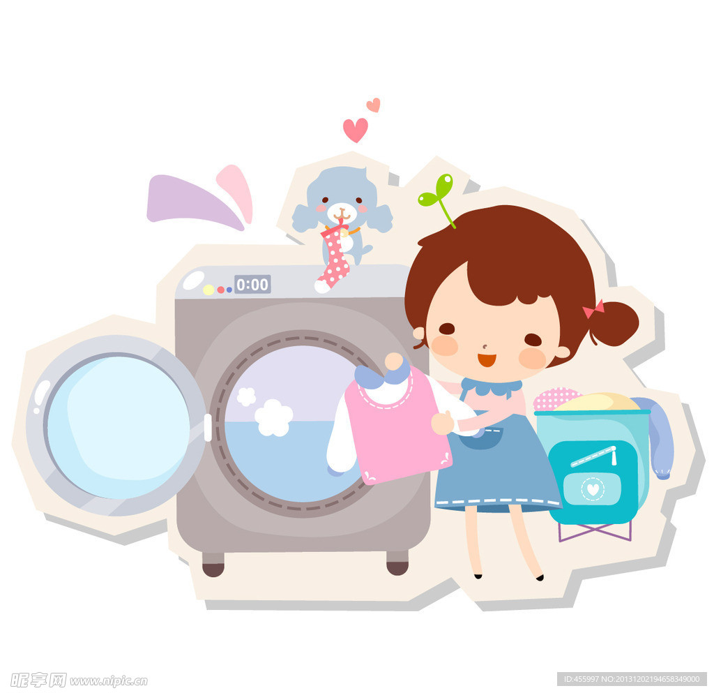 小女孩和洗衣机