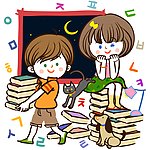 整理书本的男孩女孩