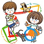 几何绘画的男生女生