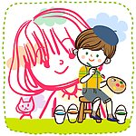 画女孩肖像的男孩