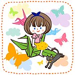 坐在纸鹤上面的女孩