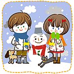 堆雪人的男孩女孩