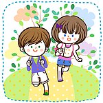 背书包上学的男孩女孩