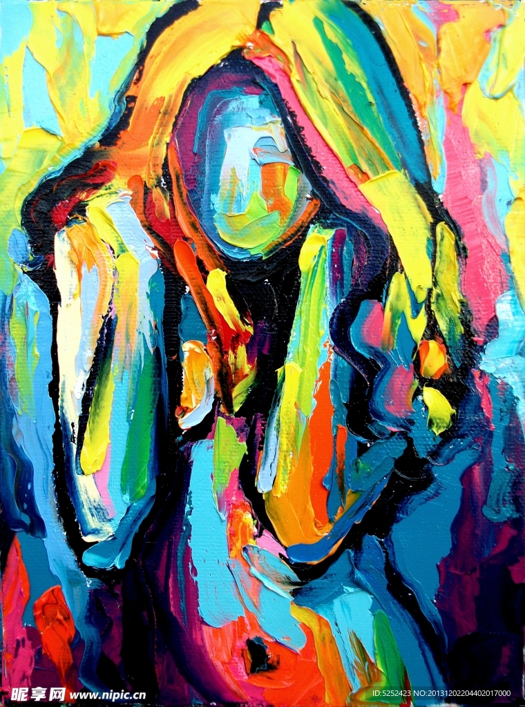 油画 长发美女