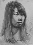 女青年头像素描写生
