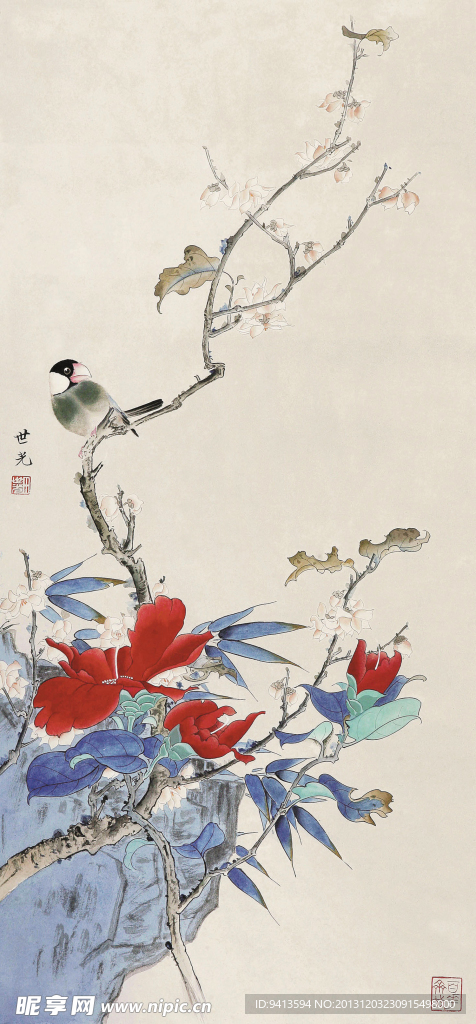 山茶翠鸟