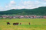 夏天草甸和居民建筑