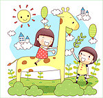骑在长颈鹿上的小女孩