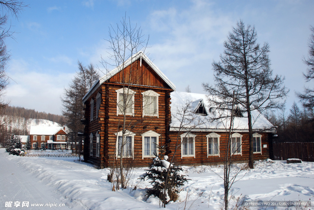 冬天的木屋村建筑