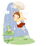 撑雨伞凌空飞行的女生