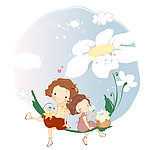 乘坐花枝飞行的女生们