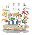 抱着西瓜的小女孩