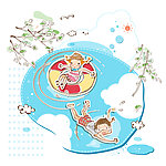 在水中游泳嘻戏的孩子
