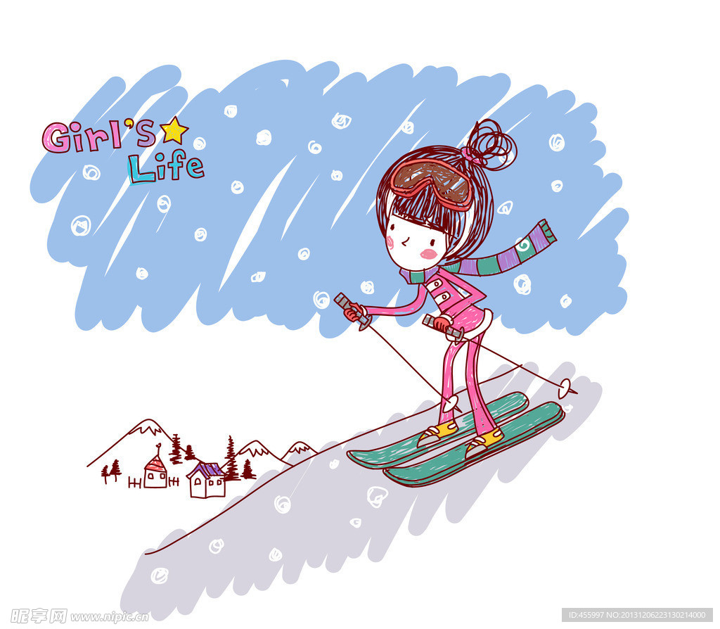 玩高山滑雪的女孩