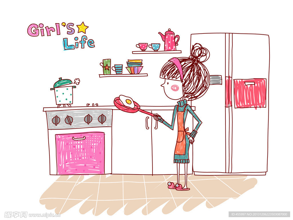 在厨房制作美食的女孩