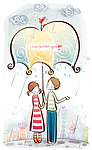 撑着伞在雨中的情侣