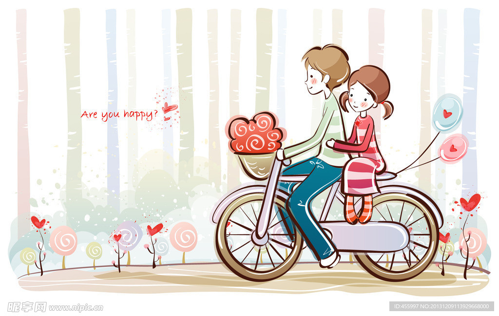 同骑一辆自行车的情侣