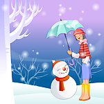 给雪人打伞的女孩