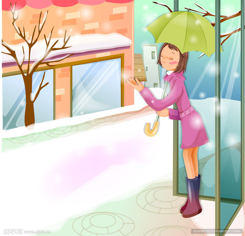 站在窗外撑着伞的女孩