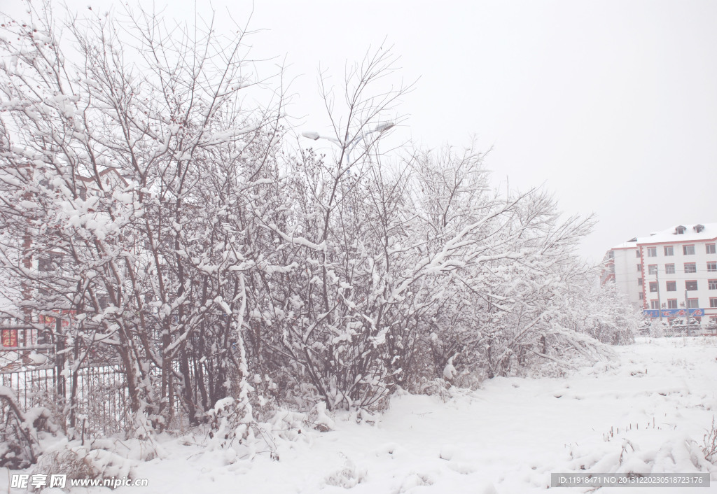 统建楼家前冬天雪景