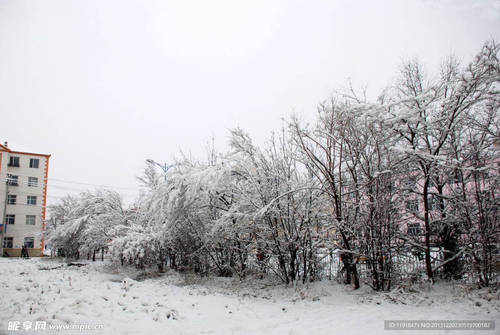 根河住宅楼前雪景