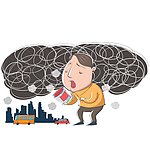 在汽车尾气下喘气的人