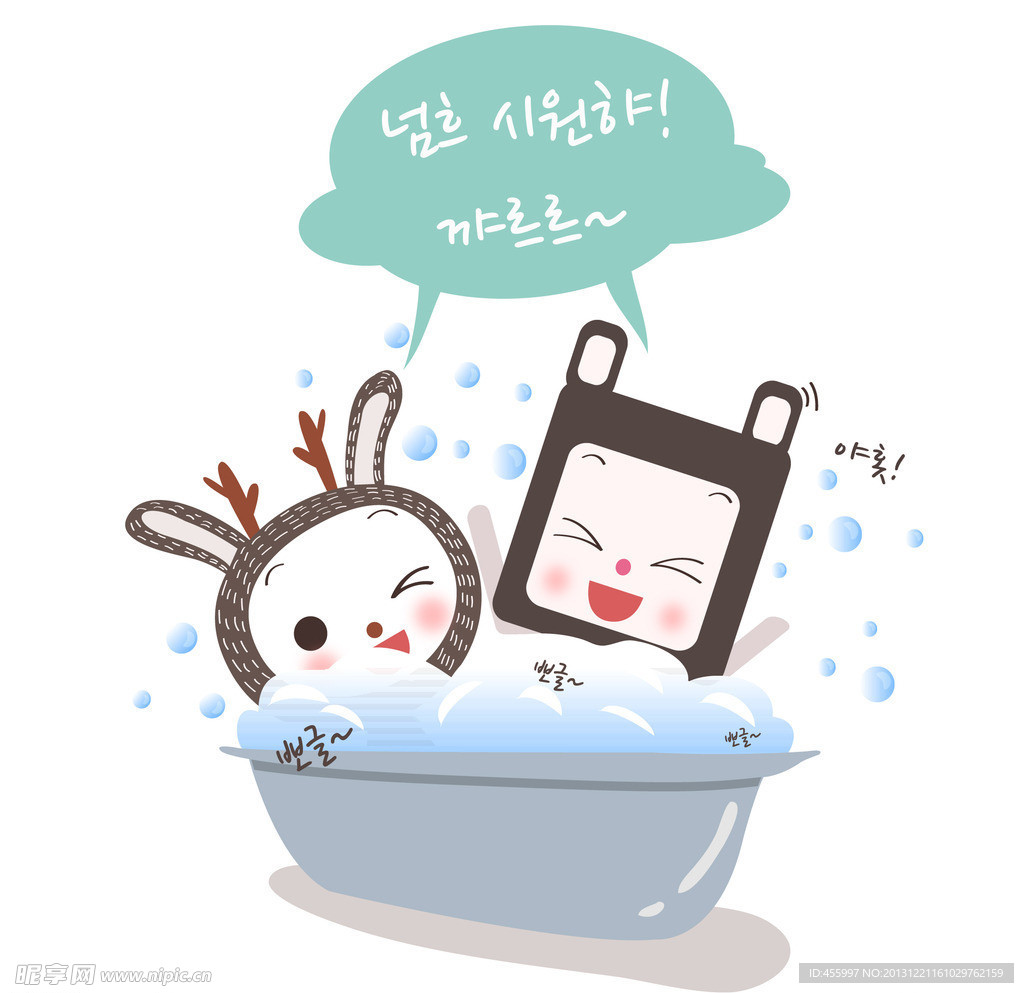 在浴缸泡澡的卡通兔子