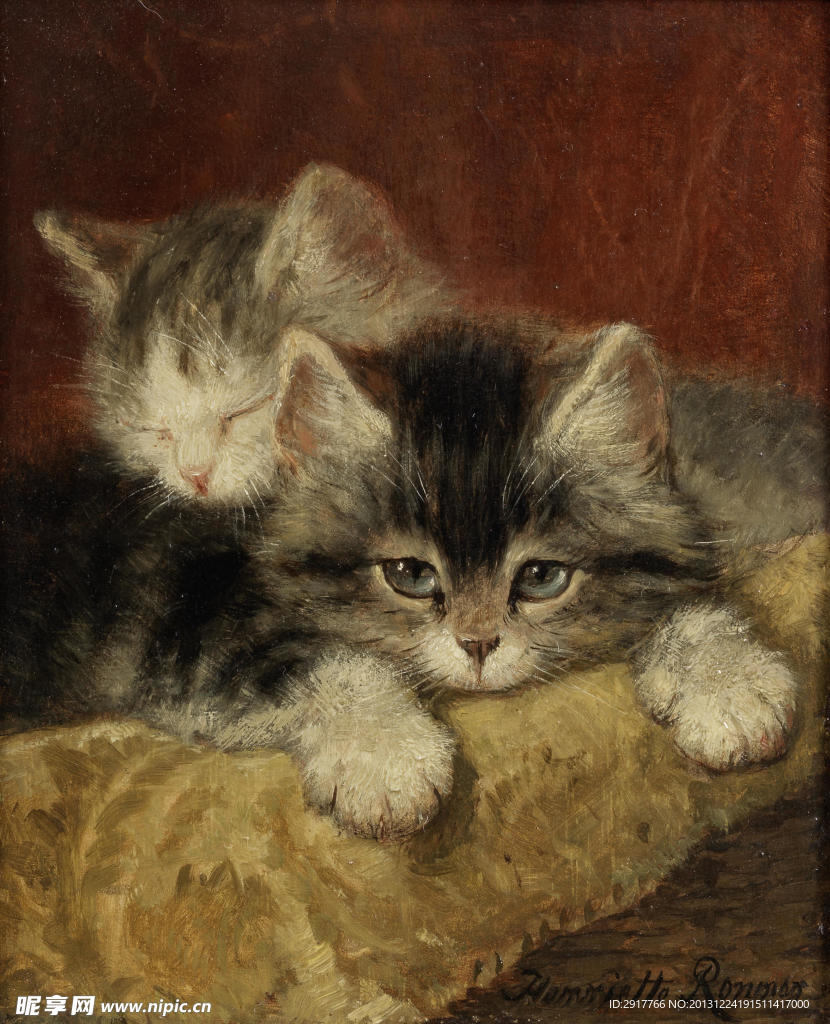 小猫油画