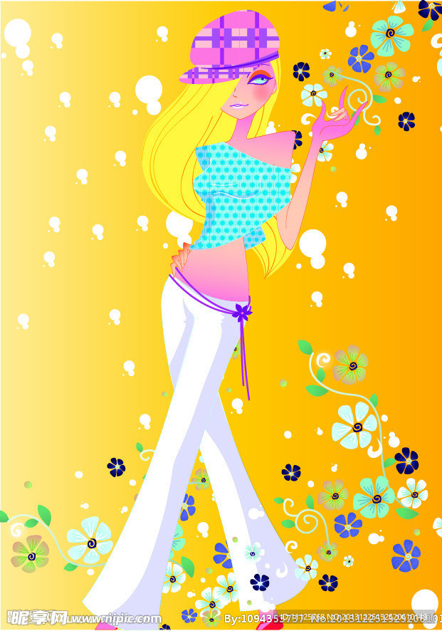 时尚女性与花纹