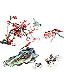 梅花麻雀 中国画