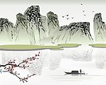 群山江面扁舟