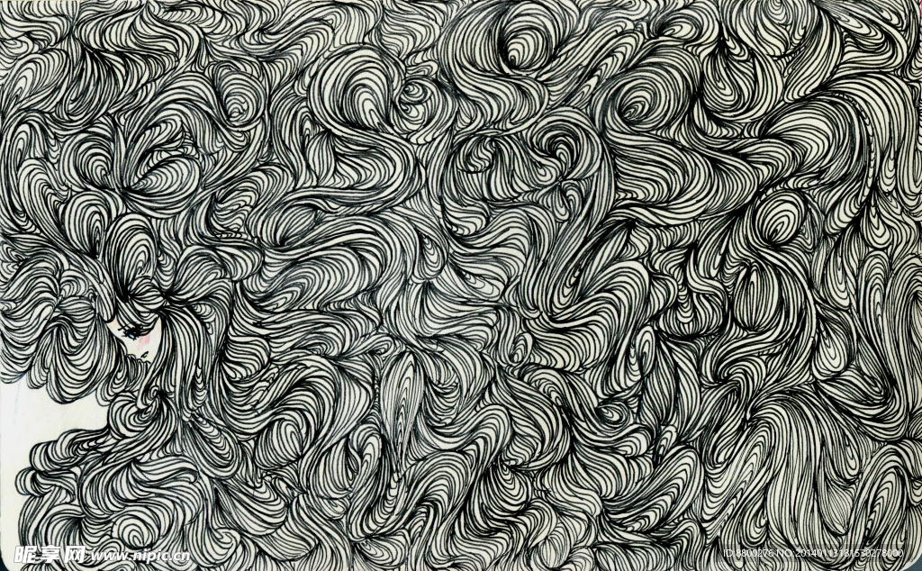 素描美女头发图片