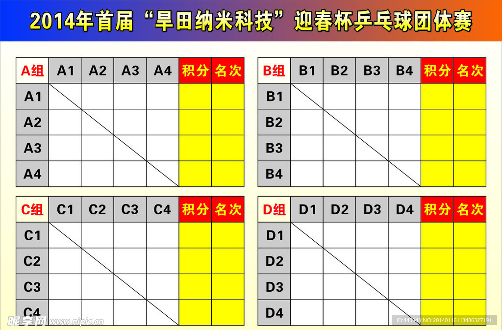 乒乓球赛 积分 名次