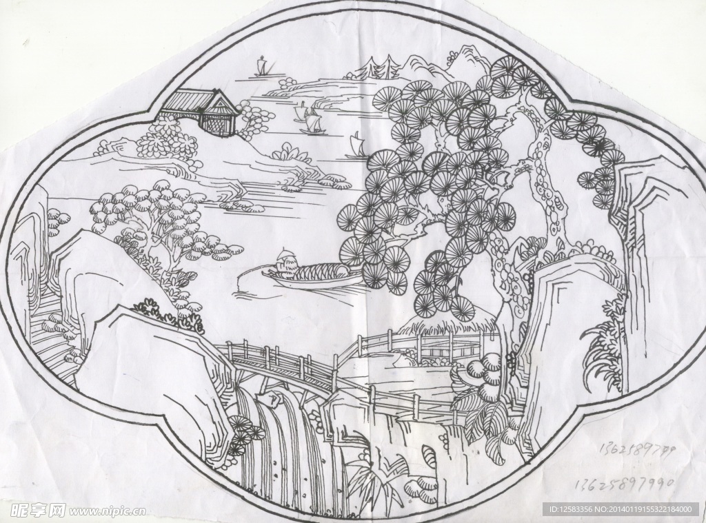 山水雕刻线图