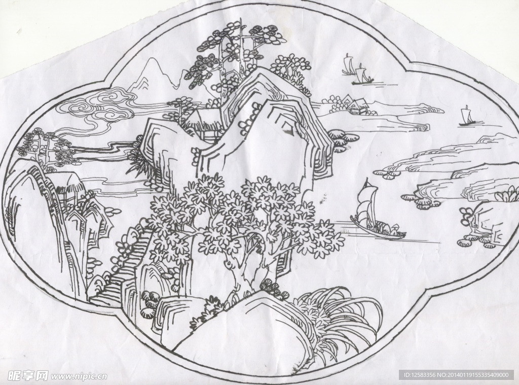 山水雕刻线图