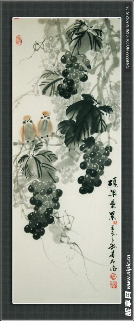 青石国画葡萄
