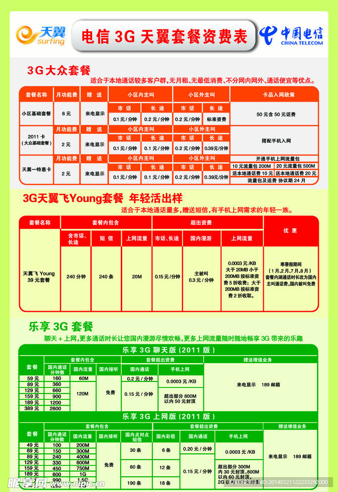 套餐资费表