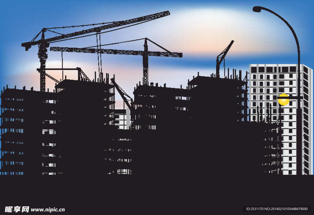 城市建筑工地剪影