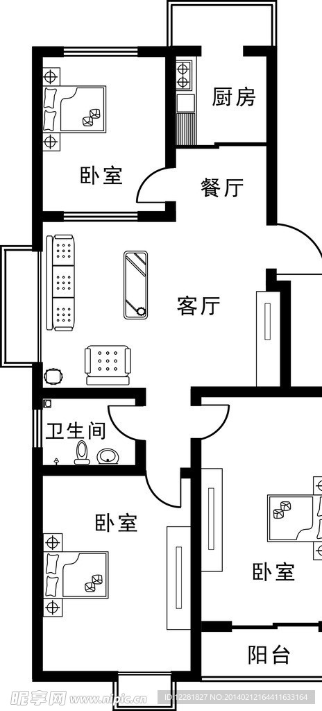 简单3居室户型图