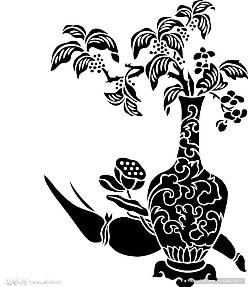 矢量花瓶莲藕花卉纹样